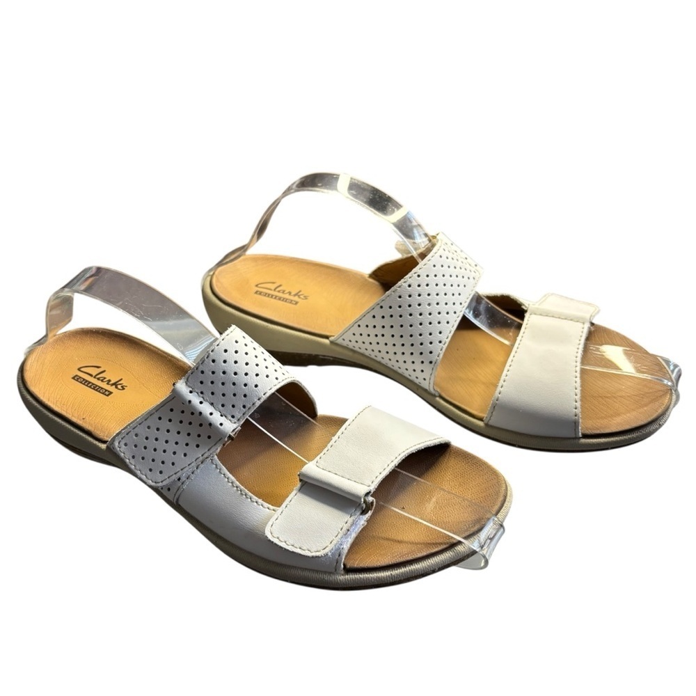 Clarks Women's White Leather Slide Slip On Sandals Size 8